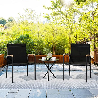 Shintenchi 3 Pieces Outdoor Patio Bistro Sets, Textilene Fabric Small Patio Furniture Set, Front Porch Chairs Conversation Set with Table for Lawn, Garden, Balcony, Poolside (Black)