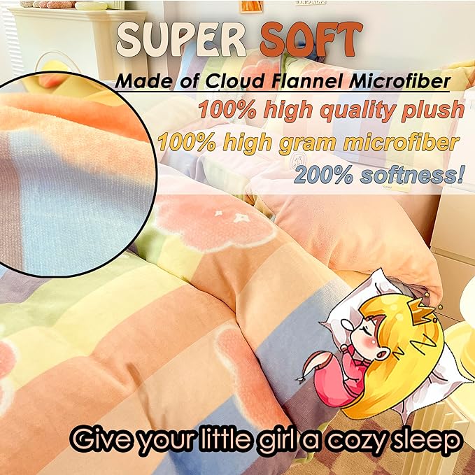 MorroMorn Twin Bedding Sets, Pink Rainbow Stripe Duvet Cover Set, Fluffy Comforter Covers Plush Blanket Ultra Soft Kawaii Cute for Girls Kids Toddler Teen Women Twin/Twin XL Size