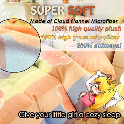 MorroMorn Twin Bedding Sets, Pink Rainbow Stripe Duvet Cover Set, Fluffy Comforter Covers Plush Blanket Ultra Soft Kawaii Cute for Girls Kids Toddler Teen Women Twin/Twin XL Size