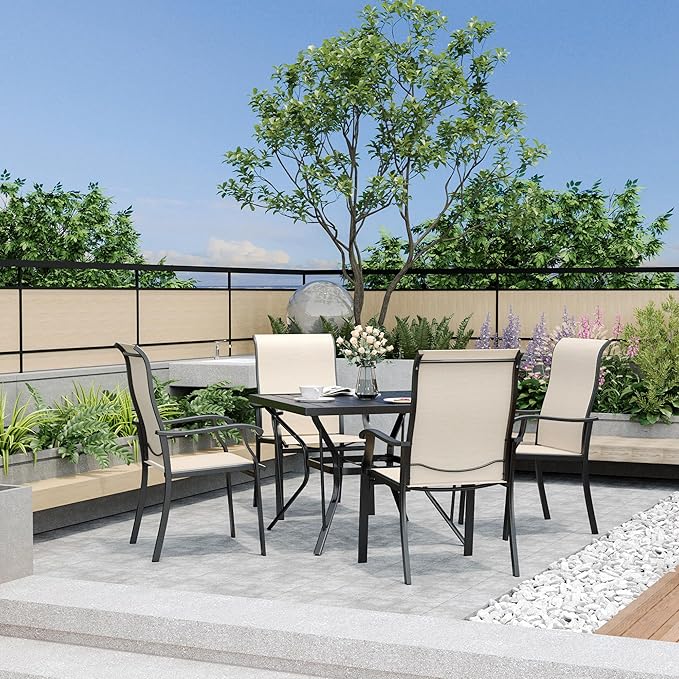 Pamapic 5 Pieces Patio Dining Set, Outdoor Dining Set for Garden Backyard Poolside Deck,Outdoor Table and Chairs Set with 4 Textilene Chairs,Beige
