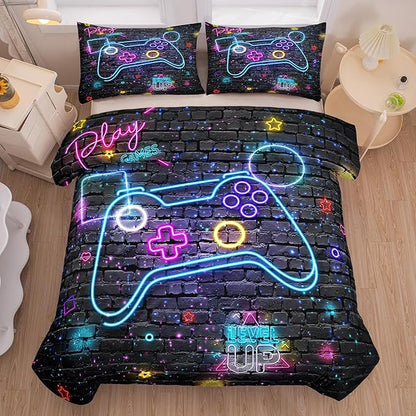 Full Size Comforter Set for Boys, Gamer Bedding Set, 3 Pieces, Gamepad 06, Polyester, All Seasons, Machine Wash