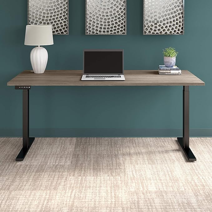 Bush Business Furniture Move 60 Electric Ergonomic Sit-Stand Computer Table for Home and Professional Office, 72W x 30D, Modern Hickory