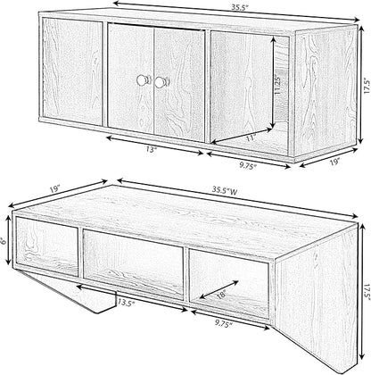 Wall Mounted Office Computer Desk and Floating Hutch Cabinet, White