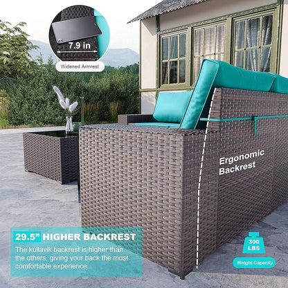 Kullavik 12PCS Outdoor Patio Furniture Set PE Wicker Rattan Sectional Sofa Patio Conversation Sets,Blue