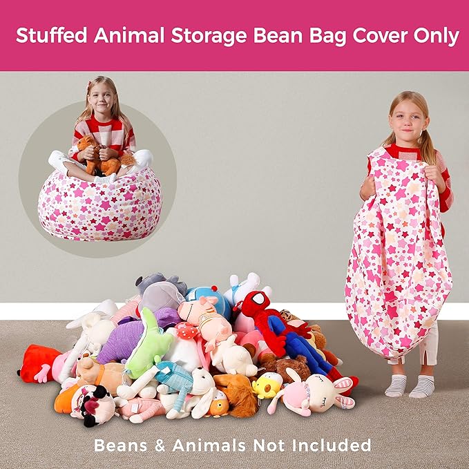 Aubliss Stuffed Animal Bean Bag Storage Chair (Pink Star, Medium (32''))