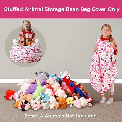 Aubliss Stuffed Animal Bean Bag Storage Chair (Pink Star, Medium (32''))
