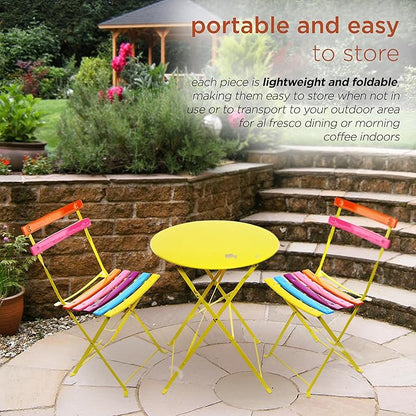 Alpine Corporation MSY114A Rainbow Metal Bistro Set w Two, Table: 24" L x 24" W x 28" H Chair: 16" L 18" W x 32" H
