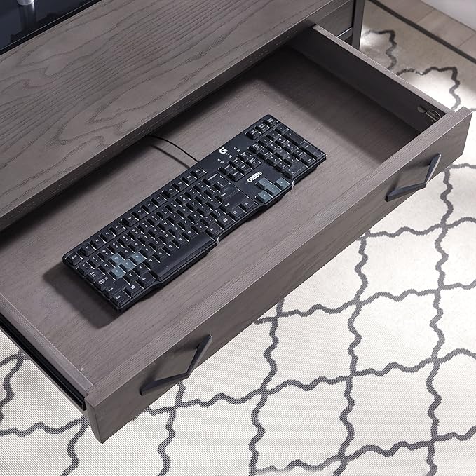 Leick Home 23400 Chisel & Forge Writing Computer Desk with Drop Front Keyboard Drawer, Smoke Gray and Matte Black