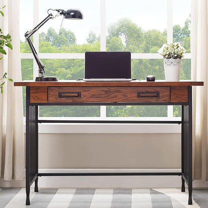Leick Home 11200 Ironcraft Rustic Writing/Computer Desk with Drop Front Keyboard Drawer, Mission Oak and Black, 22x 46x 30, Brownbronze