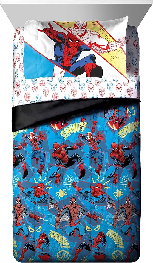 Marvel Spiderman Beyond Amazing 4 Piece Twin Size Bed Set - Includes Comforter & Sheet Set Bedding - Super Soft Fade Resistant Microfiber (Official Product)