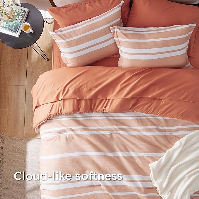 Bedsure Twin XL Comforter Set, Extra Long 5 Pieces Burnt Orange Twin XL Bedding Sets, All Season Dorm Room Essentials with 1 Pillow Sham, Flat Sheet, Fitted Sheet and 1 Pillowcase