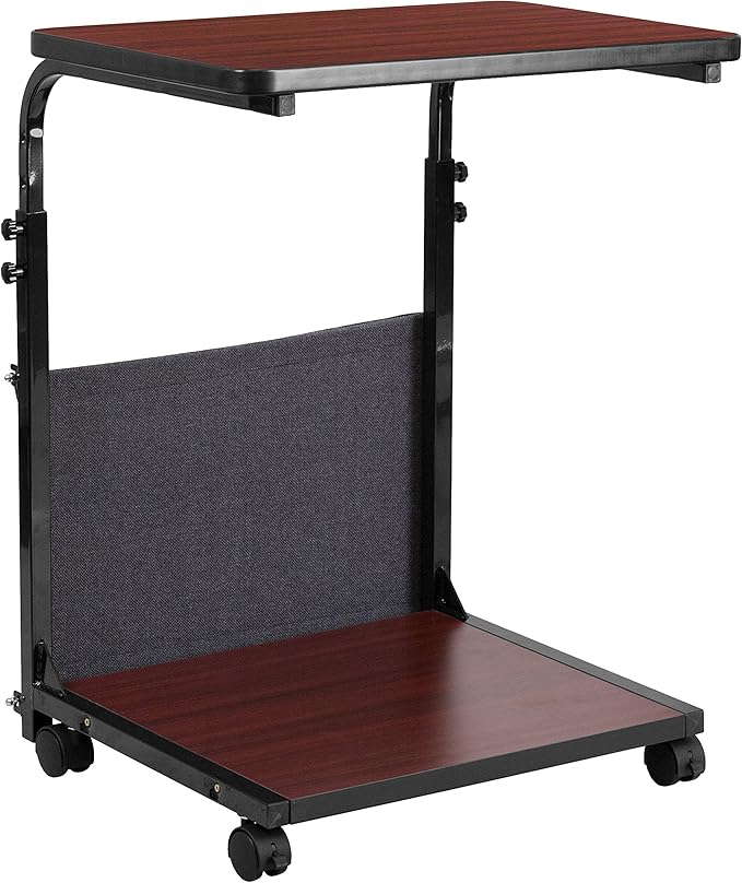 Flash Furniture Charger Mobile Sit-Down, Stand-Up Mahogany Computer Ergonomic Desk with Removable Pouch (Adjustable Range 27'' - 46.5'')