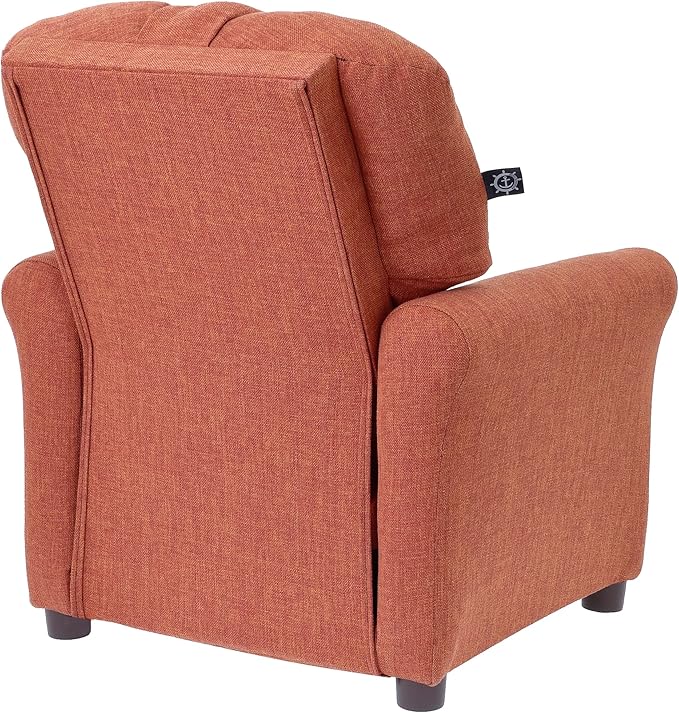 THE CREW FURNITURE Traditional Kids Recliner, Toddler Ages 1-5 Years, Home Décor Polyester Linen, Retro Orange