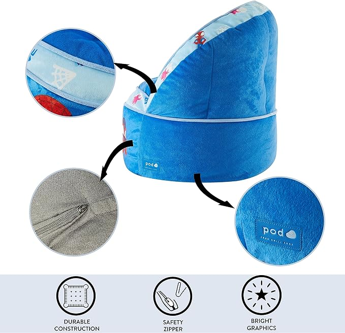 Idea Nuova Marvel Spidey and His Amazing Friends Blue Round Bean Bag Chair for Kids, Ages 3+, Large