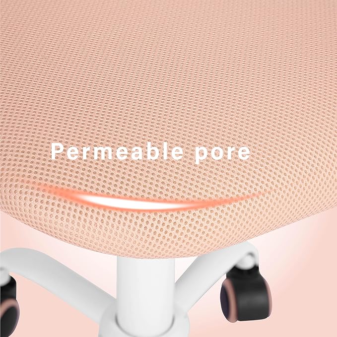 FurnitureR Teens Girls Task Chair 360 Swivel, Low Mid PP Mesh Back Fabric Seat, Height Adjustable, Rolling Castor, W15.7inces x D15.2inces x H29.5-34.2inches (Rose)