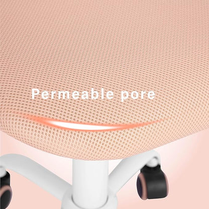 FurnitureR Teens Girls Task Chair 360 Swivel, Low Mid PP Mesh Back Fabric Seat, Height Adjustable, Rolling Castor, W15.7inces x D15.2inces x H29.5-34.2inches (Rose)