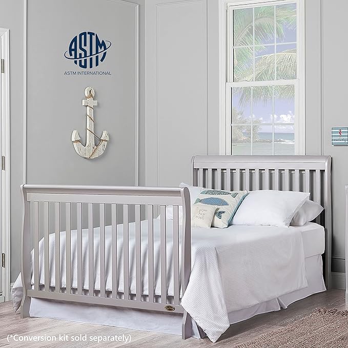 Ashton 4-In-1 Convertible Crib In Grey, Greenguard Gold, JPMA Certified, Non-Toxic Finishes, Features 4 Mattress Height Settings, Made Of Solid Pinewood