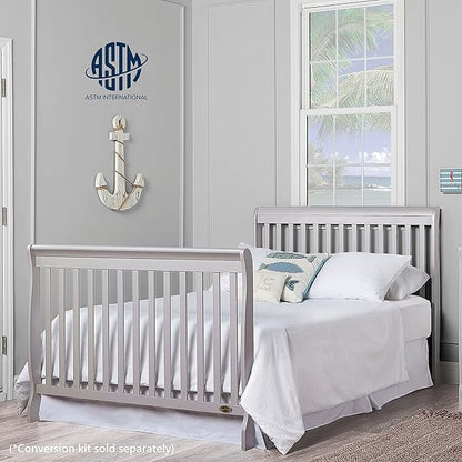 Ashton 4-In-1 Convertible Crib In Grey, Greenguard Gold, JPMA Certified, Non-Toxic Finishes, Features 4 Mattress Height Settings, Made Of Solid Pinewood