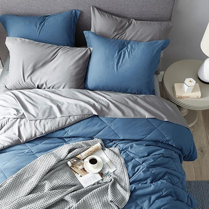 Bedsure Blue Twin Comforter Set - 5 Pieces Reversible Blue Bedding Set Twin, Blue Extra Long Bed Set with Comforters, Sheets, Pillowcase & Sham