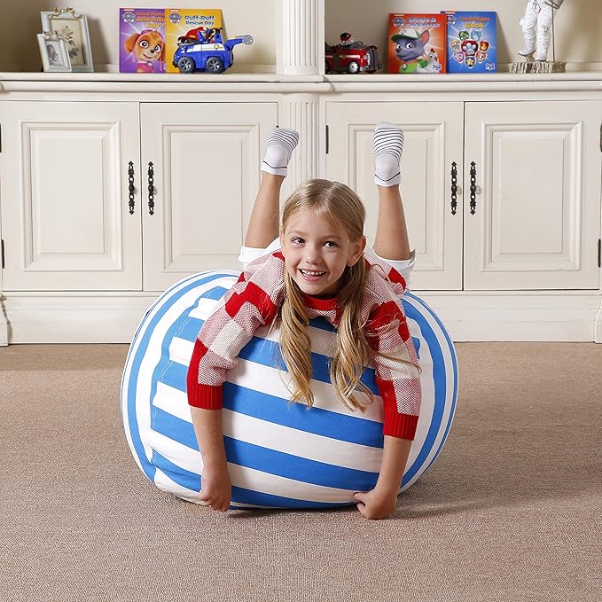 Aubliss Stuffed Animal Bean Bag Storage Chair (Blue/White Striped, Medium (32''))