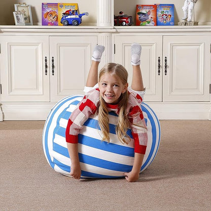 Aubliss Stuffed Animal Bean Bag Storage Chair (Blue/White Striped, Medium (32''))