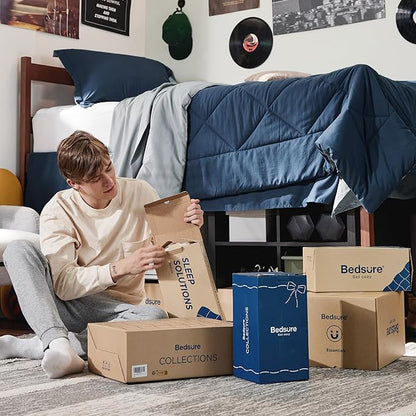 Bedsure Navy Twin XL Comforter Set - 5 Pieces Reversible Twin XL Bedding Sets, Navy Bed Set with Comforters, Sheets, Pillowcase & Sham