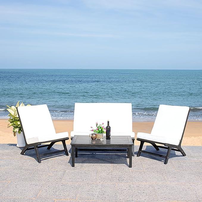 SAFAVIEH Outdoor Collection PAT7044 Conversation Set, Black/Beige