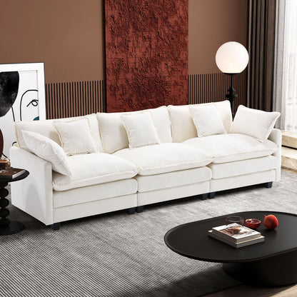 Ihanherry 111.4" L Shaped Modern Sofa Modular Sectional Cloud Couch with Ottoman, 4-Seat Chenille Deep Seat Sofa with Pillow for Living Room, Bedroom and Apartment, Beige