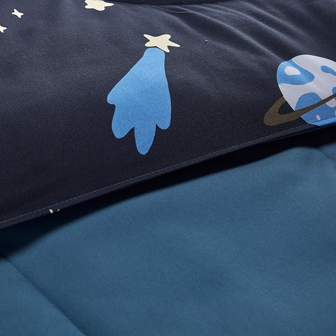 SLEEP ZONE Kids Twin Bedding Comforter Set - Super Cute & Soft Kids Bedding 5 Pieces Set with Comforter, Sheet, Pillowcase & Sham (Navy Galaxy)