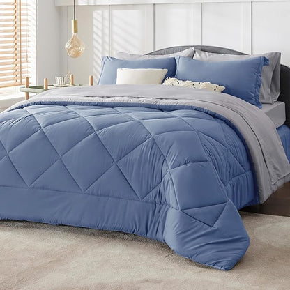 Bedsure Infinity Blue Full Size Comforter Set - 7 Pieces Reversible Full Bed in a Bag, Full Bed Set Infinity Blue and Grey with Comforters, Sheets, Pillowcases & Shams