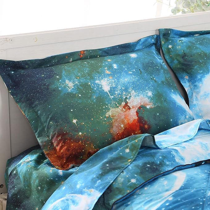 Wowelife Full Bedding Sets for Girls and Boys 5-Piece, Premium Galaxy Bed in a Bag, 3D Galaxy Comforter Set, Comfortable and Soft Kids Bedding Set(Full, Coloful Galaxy)
