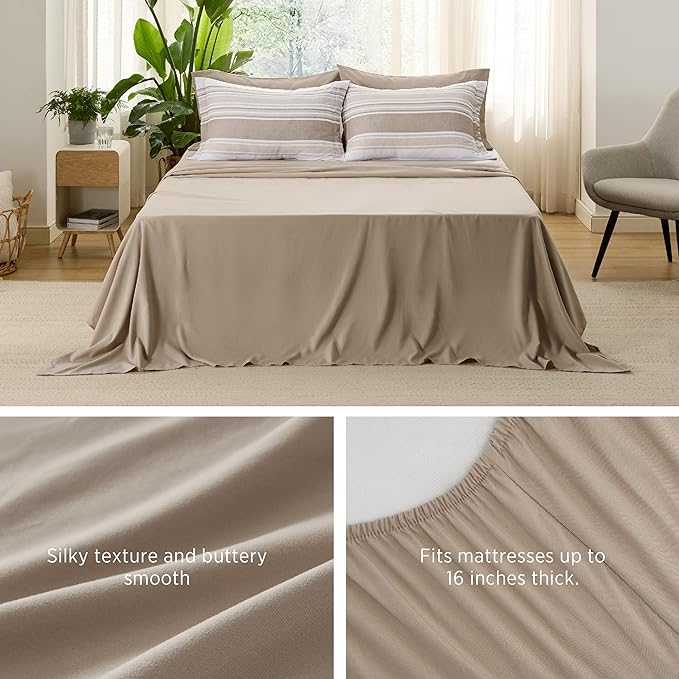 Bedsure Brown Twin Size Comforter Sets 5 Pieces - Striped Beddding sets, Bed in a Bag Twin with Comforter, Fitted Sheet, Flat Sheet, Pillowcase & Shams