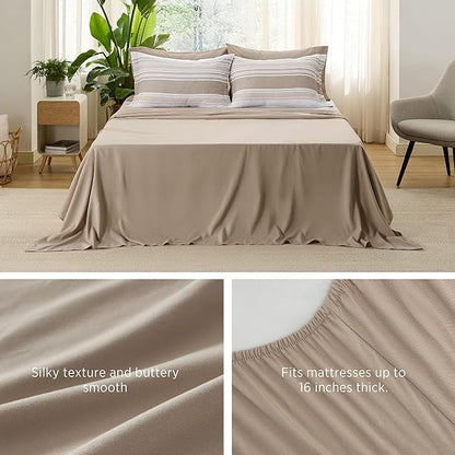 Bedsure Brown Twin Size Comforter Sets 5 Pieces - Striped Beddding sets, Bed in a Bag Twin with Comforter, Fitted Sheet, Flat Sheet, Pillowcase & Shams