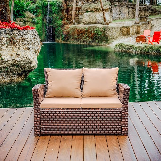 Nestl Wicker Outdoor Furniture Set - 4 Piece Patio Set (Brown/Beige)