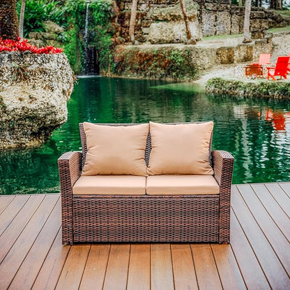Nestl Wicker Outdoor Furniture Set - 4 Piece Patio Set (Brown/Beige)