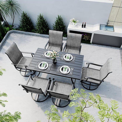Pamapic 7 Pieces Patio Dining Set, Outdoor Dining Set All-Weather for Backyard Poolside Garden Deck, Modern Outdoor Table and Chairs Set with 6 Textilene Swivel Chairs,Gray