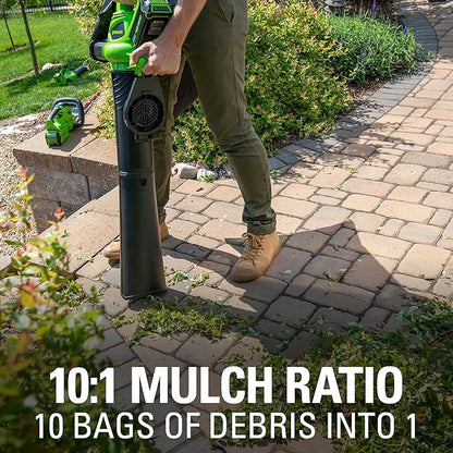 Greenworks 40V (185 MPH / 340 CFM / 75+ Compatible Tools) Cordless Brushless Leaf Blower / Vacuum, Tool Only