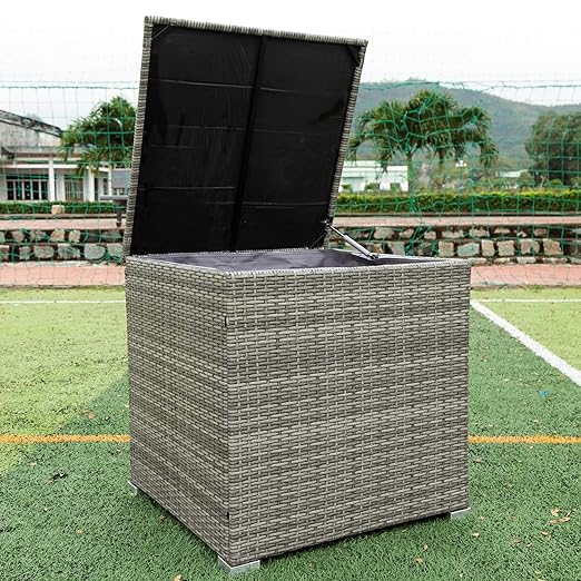Patio Furniture Set, 4 Pieces PE Wicker Rattan Outdoor Conversation Sectional Sofa with Tempered Glass Table and Storage Box, for Backyard Lawn Garden Lown Porch, E-Grey