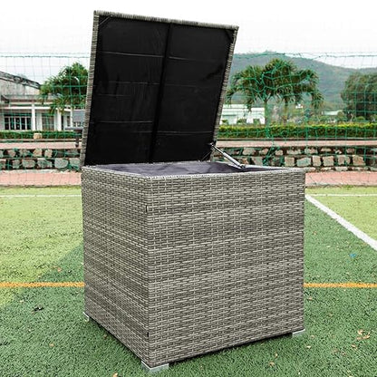 Patio Furniture Set, 4 Pieces PE Wicker Rattan Outdoor Conversation Sectional Sofa with Tempered Glass Table and Storage Box, for Backyard Lawn Garden Lown Porch, E-Grey