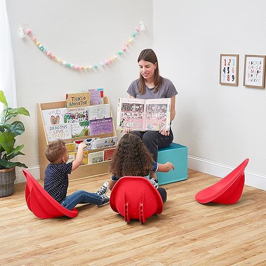 ECR4Kids Leaf Floor Seat, Rocker Chair, Red, 6-Piece