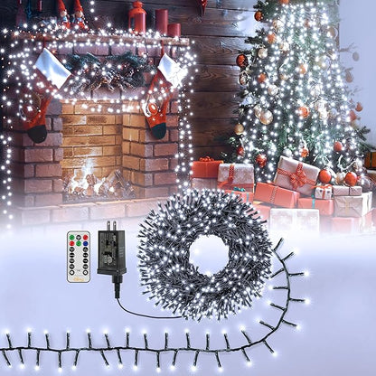 Ollny Cluster Lights for Christmas Tree, 400LED 20ft Cool White Christmas Lights Outdoor 8 Modes Timer Remote, Waterproof String Lights for Indoor Outside Garland Xmas Decorations