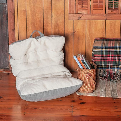 Big Joe Roma Kid's Bean Bag Chair, Oat Sherpa and Graphite, Vegan Suede, 2 feet