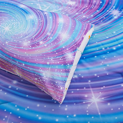 Btargot Super Soft 6 Pieces Gradient Star Ring Comforter Set, Colorful Glitter Rainbow Star Pattern Bedding Set for Boys Girls Teens, Queen Purple
