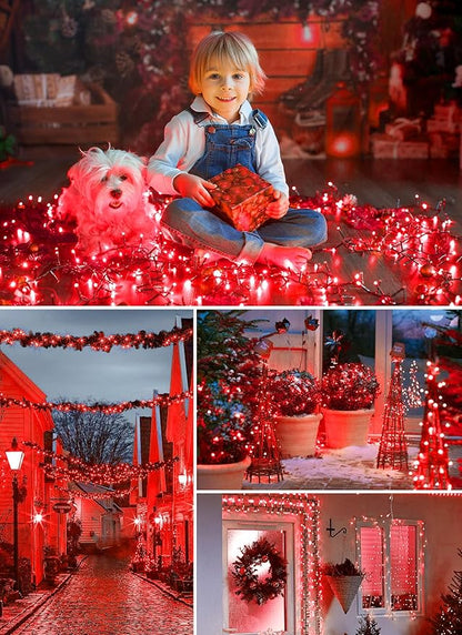 Minetom Solar String Lights Outdoor, 40FT 100 LED String Lights Solar Powered with 8 Lighting Modes, Waterproof Solar Patio Lights Outdoor, Solar String Lights for Outside Tree Yard, Red