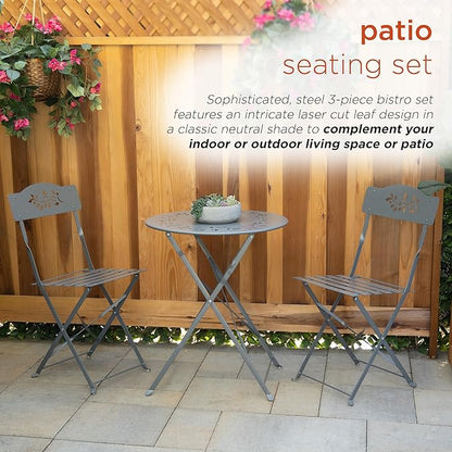 Alpine Corporation Folding Table and Chairs Patio Seating, Gray