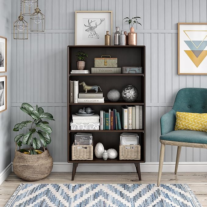 Novogratz Brittany 4 Shelf Bookcase, Walnut