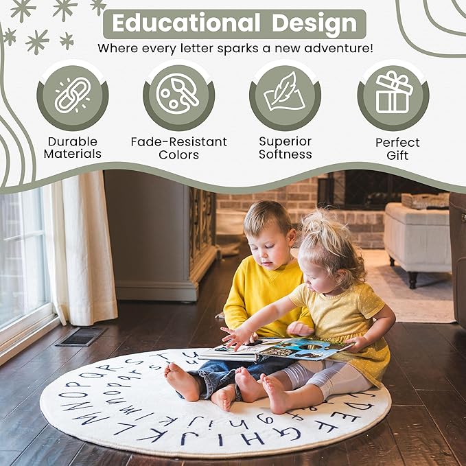 Alphabet Classroom Rug for Kids - 40 Inch Kids Rugs for Bedroom - Nursery Rug for Kids Room Decor - Kids Playroom Rug for Baby Learning - ABC Rugs for Kids Playroom - Kids Area Rugs for Bedroom