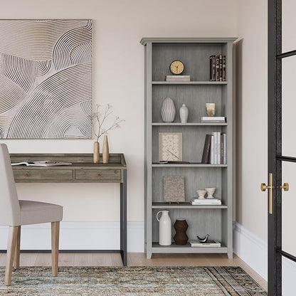 SIMPLIHOME Amherst SOLID WOOD 30 Inch Wide Transitional 5 Shelf Bookcase in Fog Grey, for The Living Room, Study Room and Office