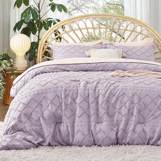 Bedsure Twin/Twin XL Comforter Set - Lavender Boho Twin Extra Long Comforter Set for College, Shabby Chic Dorm Bedding Set, 2 Pieces Modern Farmhouse Bed Set, includes 1 Pillow Sham