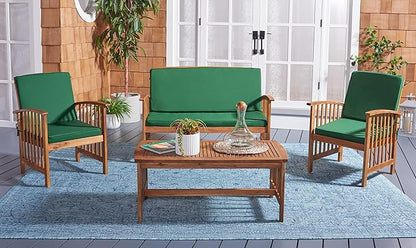 SAFAVIEH Outdoor Collection Rocklin Natural/ Green Cushion 4-Piece Conversation Patio Set
